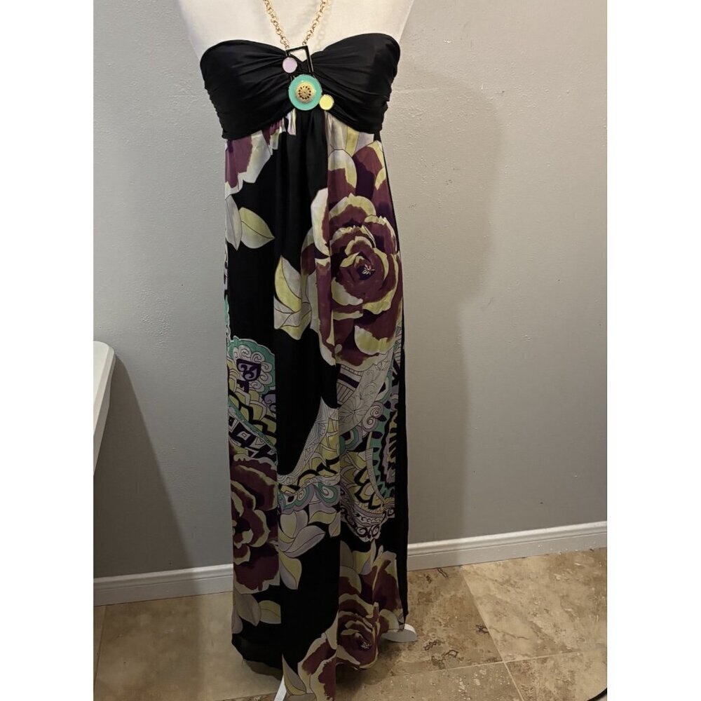 Vintage Single Dress Floral Maxi Dress Babydoll Style Fairy Silk  Halter Small